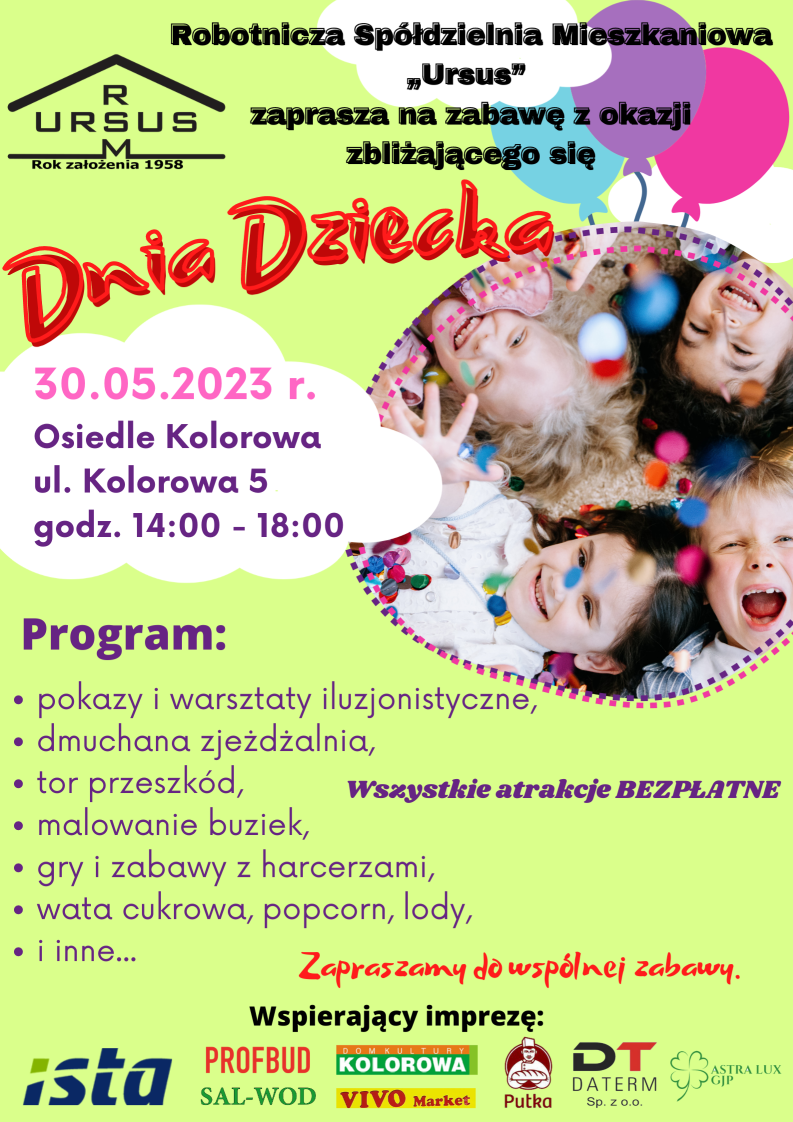 Żółto fioletowy plakat z okazji Dnia Dziecka 1